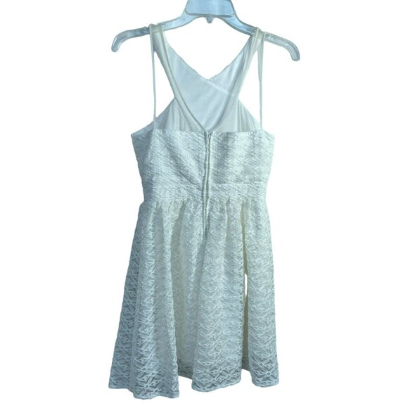 Hailey Logan White Lace Front Illusion Cross-Over Dress By Adrianna Papell Sz 6 - Picture 3 of 7